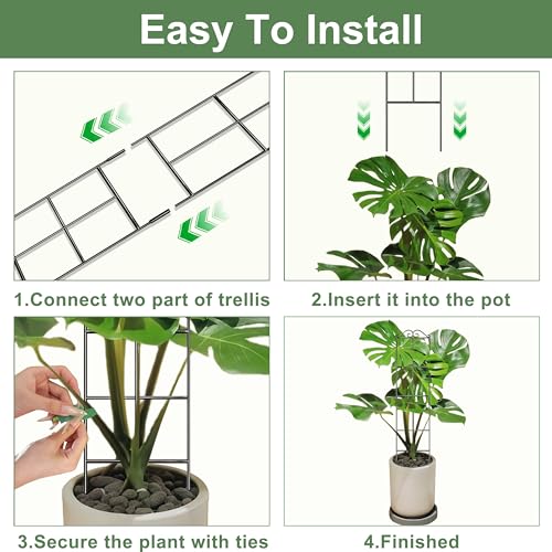 Image of 31.8'' Stackable Plant Trellis Indoor, Metal Trellis for Climbing Plants Indoor, House Plant Support with Soft Ties for Monstera Hoya Pothos, 4P