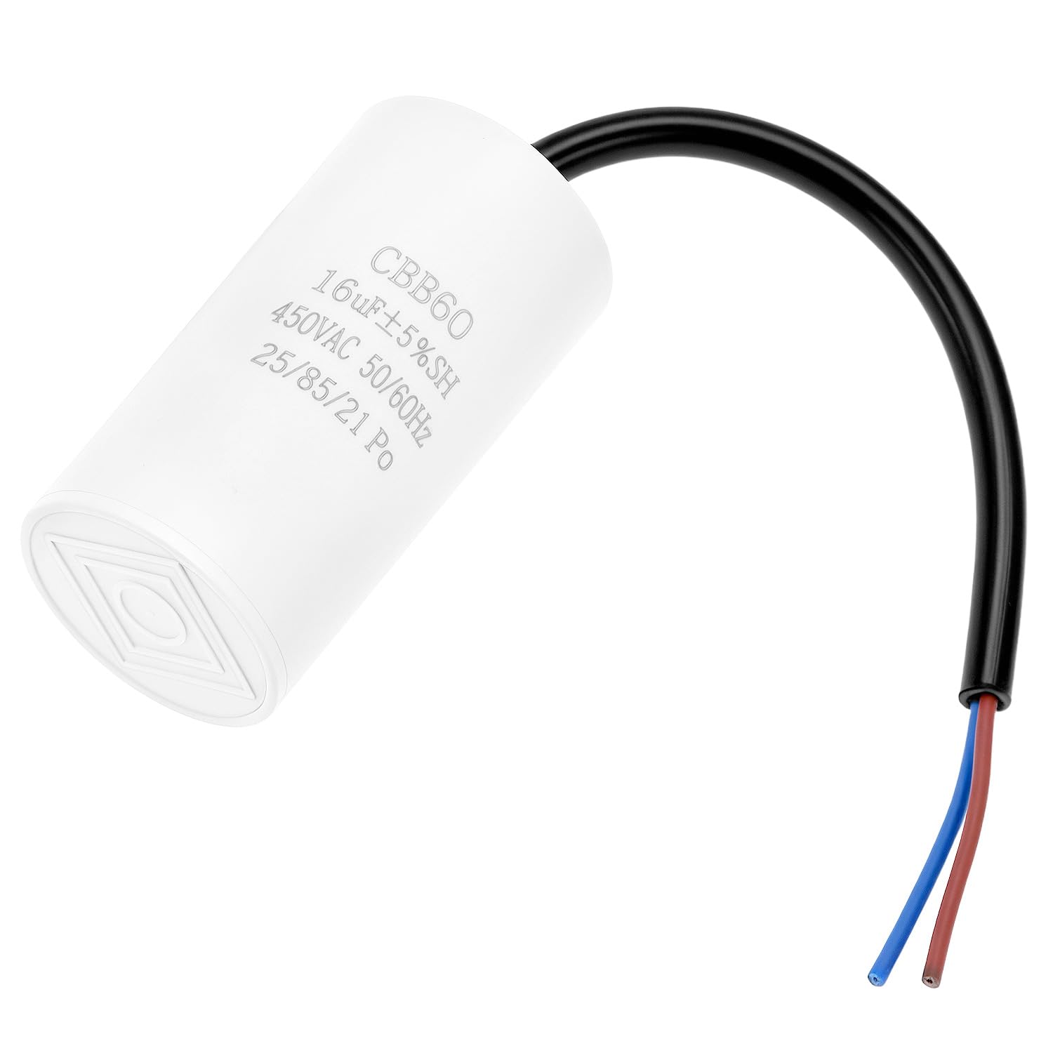 QWORK kondensator rozruchowy 16µF 450V CBB60 50/60 Hz, kondensator rozruchowy silnika, start/praca do sprężarek, wentylatorów, silników, z kablem