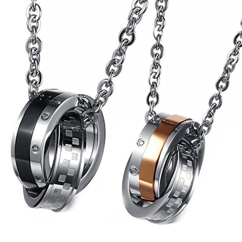Collier pendentif anneau pour homme et femme en acier inoxydable bicolore