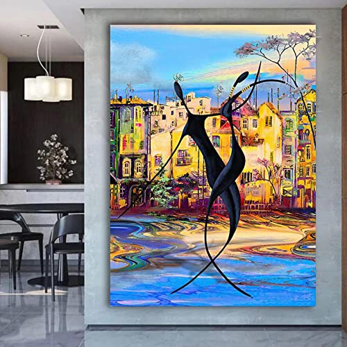 Toile couple danse paysage urbain pour décoration murale salon moderne