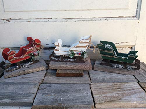 Gerson Christmas Decor - Prim Wood Sleds Sleigh Ornaments 3pc Set