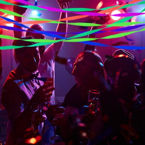 Image of Neon Crepe Paper Streamers, 2.2 inch x 123 Ft Per Roll Glow in The Dark Streamers 6 Rolls for Rainbow Birthday Party Wedding Decorations UV Blacklight Reactive Fluorescent Party Supplies