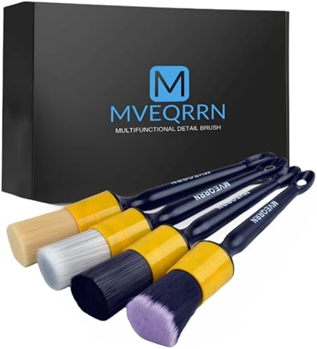 Juego de 4 cepillos para detalles de automóvil, cepillos de pelo de jabalí, ultra suave, sin arañazos, para asiento de cuero, cepillos de detalles