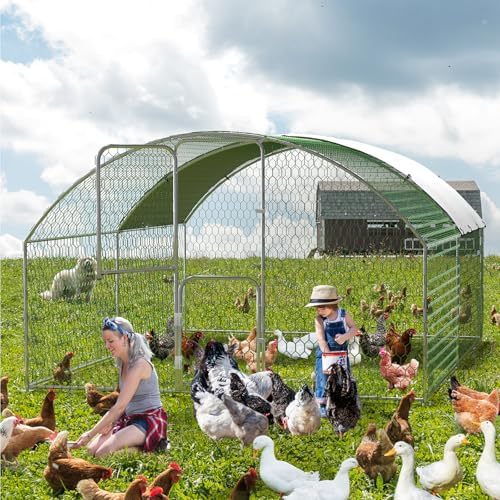 TackView Large Metal Walk-in Chicken Coop – Heavy Duty Outdoor Poultry Cage with Waterproof UV-Resistant Cover & Secure Lock – Backyard Hen House & Chicken Run – Farm & Yard –9.8' W x 13.1' D x6.6'H - 2