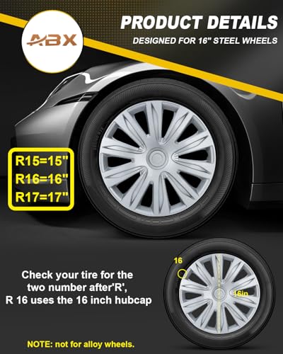 Image of ABX Hubcaps,16 inch hubcaps Set of 4, Wheel Rim Cover ABS Material, Snap On Car Truck SUV Replacement, for Toyota Camry Nissan Mazda etc (OV Silver, 16 inch)