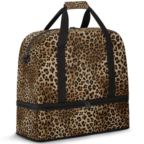 Large Weekender Overnight Bags Leopard Print Animal Skin Travel Duffel Bag for Women Men Gym Bag With Shoe Compartment Foldie Travel Tote Bag Carry On Personal Item Bag for Travel Gym Sports
