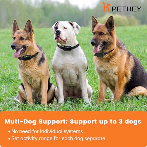 PETHEY Wireless Dog Fence System, Indoor & Outdoor, 1 Acre High-Precision Radar Electric Dog Fence System, Real-time Monitoring, 9-26in Medium & Large Breeds, Not Limited by GPS Signal (for Two Dogs)