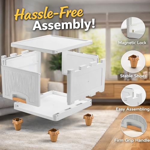 Image of URBAN LUXY Foldable Plastic Rack for Storage /Kitchen Cupboard /Sturdy Wardrobe for Clothes /Multipurpose Storage Organizer /Closet for Bedroom /Living Room /Laundry (Big Cupboard Rack -White, 6PCS)