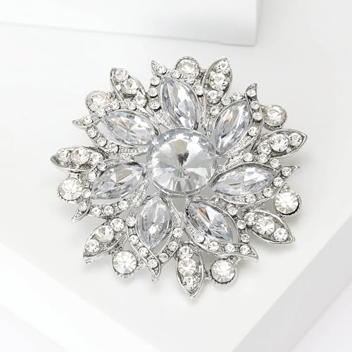 Image of Trendy Large Rhinestone Flower Brooches 8-color for Women Luxury Office Party Casual Pins Jewelry Accessories Gifts