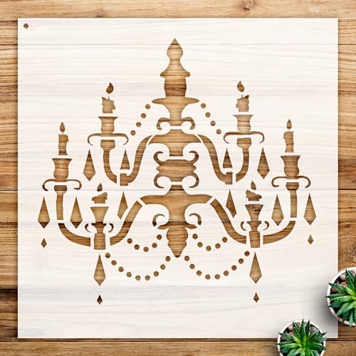 Chandelier Stencil Pattern for Walls and Furniture, Elegant Baroque Design, Reusable Mylar Template, Ideal for Painting and Chalk Art Projects - Size A1 (23.4