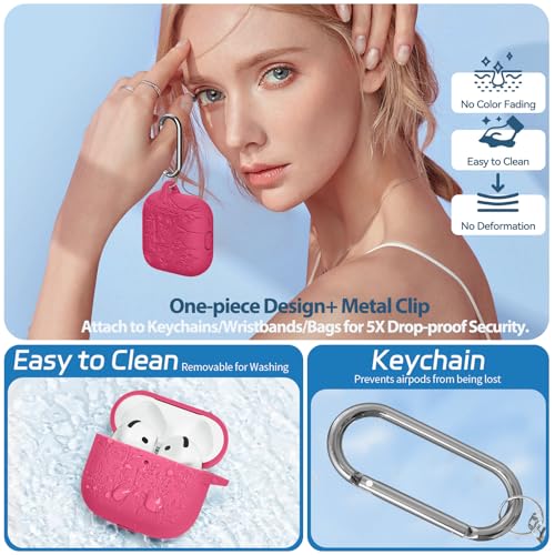 Image of for Airpods 4 Case, Ekoonpft Flower Engraved Cases for Apple AirPods 4th Generation 2024, Soft Silicone Cover for Women Girly with 3-in-1 Cleaning Kit & Keychain, Anti-Scratch, Shockproof, Garnet Red
