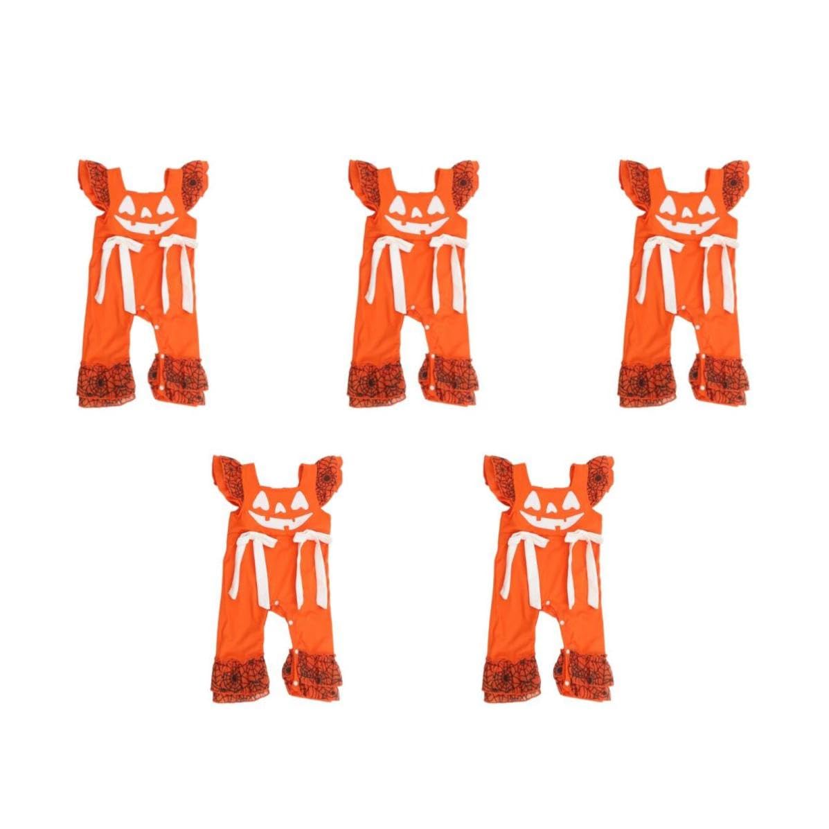 Healeved 5 Pezzi Tutina Neonata senza Maniche Design Zucca Arancione, Materiale Cotone Misto Traspirante, per Halloween e Riunioni Festive
