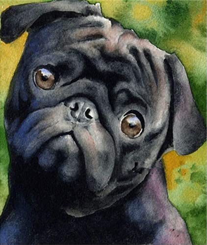 F-CANLANRound Full Drill Diamond Painting Set, 5D Black Pug Diamond Painting with Gem Cute Pug Paint with Diamonds for Children Beginner Pug Diamond Painting Kit Adult Room Decor (12X16 inches)