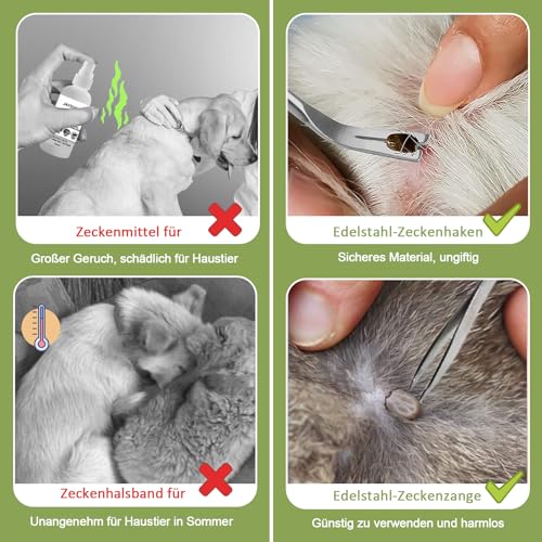 Nepfaivy Zeckenzange für Hunde Katze Mensch - 2er Set Zeckenhaken Zeckenpinzetten Metall für Kinder und Haustier, Einfacher und Sicherer Zeckenentferner Set für Zecken Jeder Größe