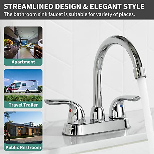 Lavatrum Bathroom Faucet, 2 Handles Centerset Lavatory Sink Faucet 4 Inch With Pop-Up Drain And Water Supply Iines (Polished Chrome, Gooseneck) #TOP3