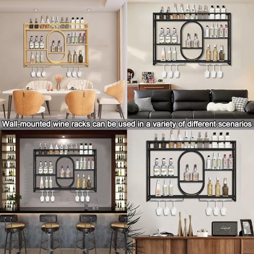 Casier à vin mural avec éclairage LED et support pour verres à pied
