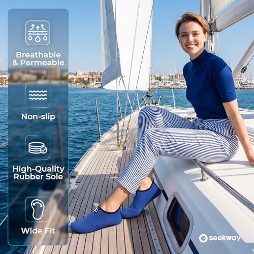 Image of SEEKWAY Water Shoes Quick-Dry Aqua Socks Barefoot Slip-on for Beach Pool Swim River Yoga Lake Surf Women Men Black SK001
