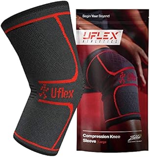 UFlex Athletics Knee Compression Sleeve Support for Women and Men - Knee Brace for Pain Relief, Fitness, Weightlifting, Hiking, Sports - Red, Large