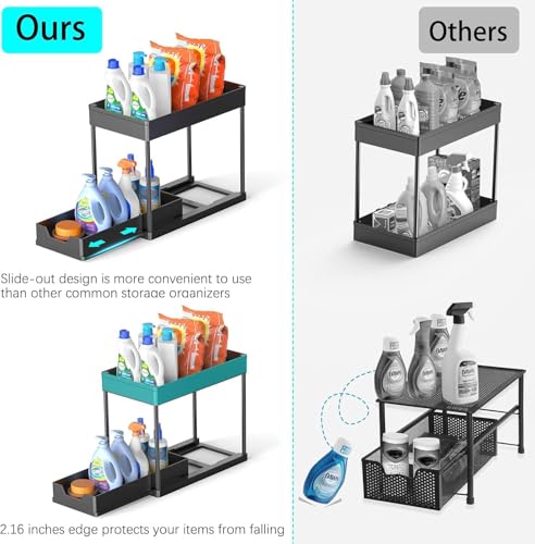 Image of 2‑Tier Sliding Storage Rack - Under‑Sink /Countertop Pull‑Out Organizer, Rust‑Proof for Kitchen & Bathroom