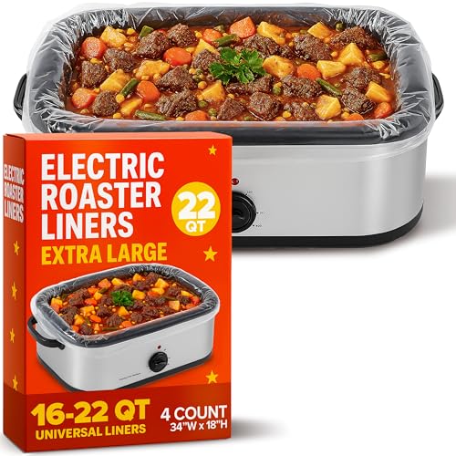 4 Count Extra Large Roaster Liners Fits 1622 Qt Oval Roasters Disposable Rip-Resistant Slow Cooker Bags with Gusset