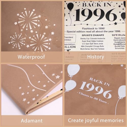 Image of Crenics 30th Birthday Decorations for Him or Her, Vintage Back in 1996 Poster, Guest Signature Book, Awesome 30 Anniversary Birthday Gifts