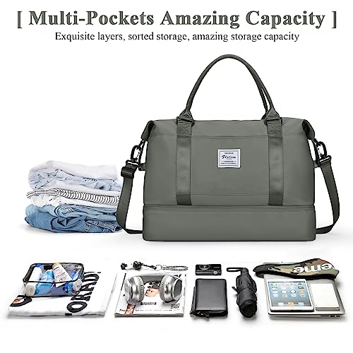 Travel Duffel Bag with Shoes Compartment, Carry-On Overnight Weekender Bags for Women, For Spirit Airlines 18x14x8 Personal Item Bag