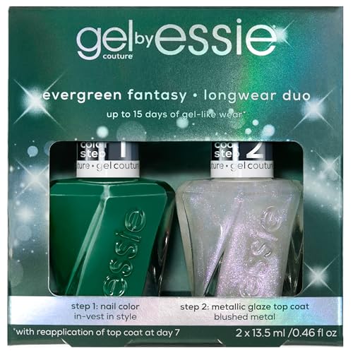 essie Nail Polish, 2 Piece Holiday Nail Polish Set, Evergreen Fantasy Longwear Duo, Includes Vegan Green and Metallic Shades, 1 Kit