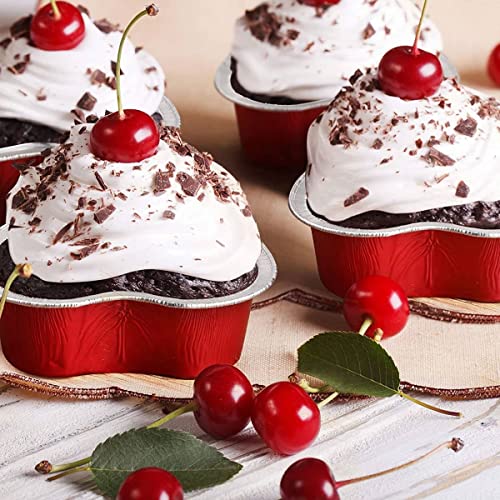 Aluminum Foil Cupcake Cup With Lids (40 Packs,3.4Oz) Heart Shaped Cake Pans - Disposable Mini Cupcake Cup Flan Baking Cups For Valentine Mother's Day Wedding Xmas Birthday #TOP2