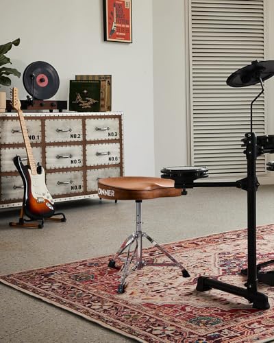 Donner Saddle Drum Throne, Height Adjustable Padded Seat Drum Stool for Adults and Teens, 5A Drumsticks Included, with Double Braced Legs Rubber Feet, Brown - image 7