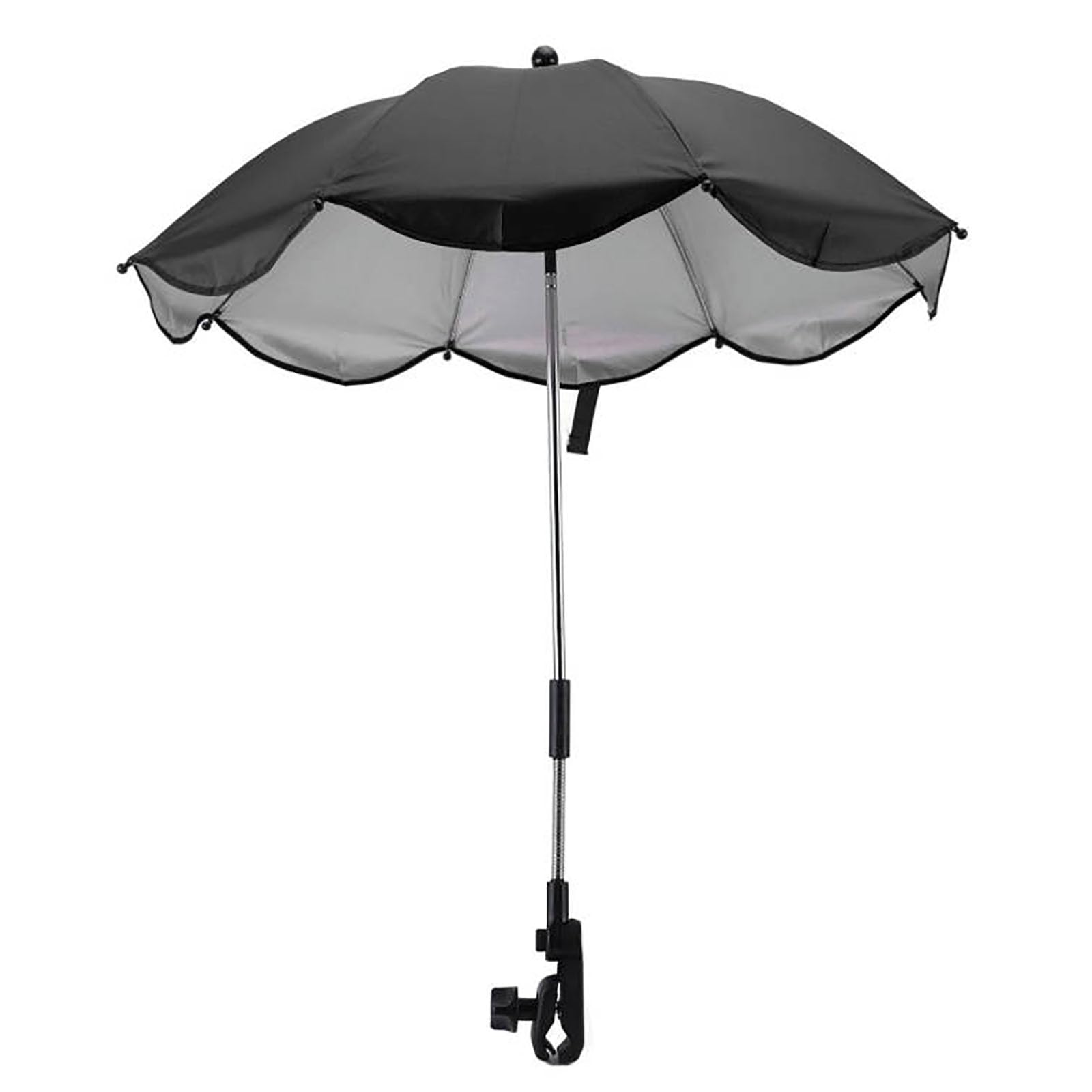 Sonnenschirm Kinderwagen, Kinderwagen Sonnenschirm mit Schirm-Clip-Befestigungsgerät, 360 Grad Verstellbar, UV-Schutz, Universal Kinderwagenschirm Sonnenschirm (Schwarz) (Schwarz 1)