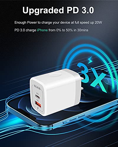 AILKIN Dual Port 20W USB-C Wall Charger 3-Pack #TOP30