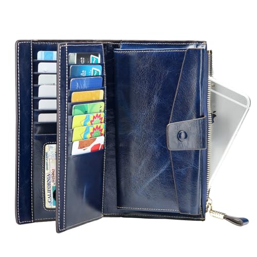 Image of Itslife Womens RFID Blocking Large Capacity Luxury Wax Genuine Leather Wallet Clutch Card Holder