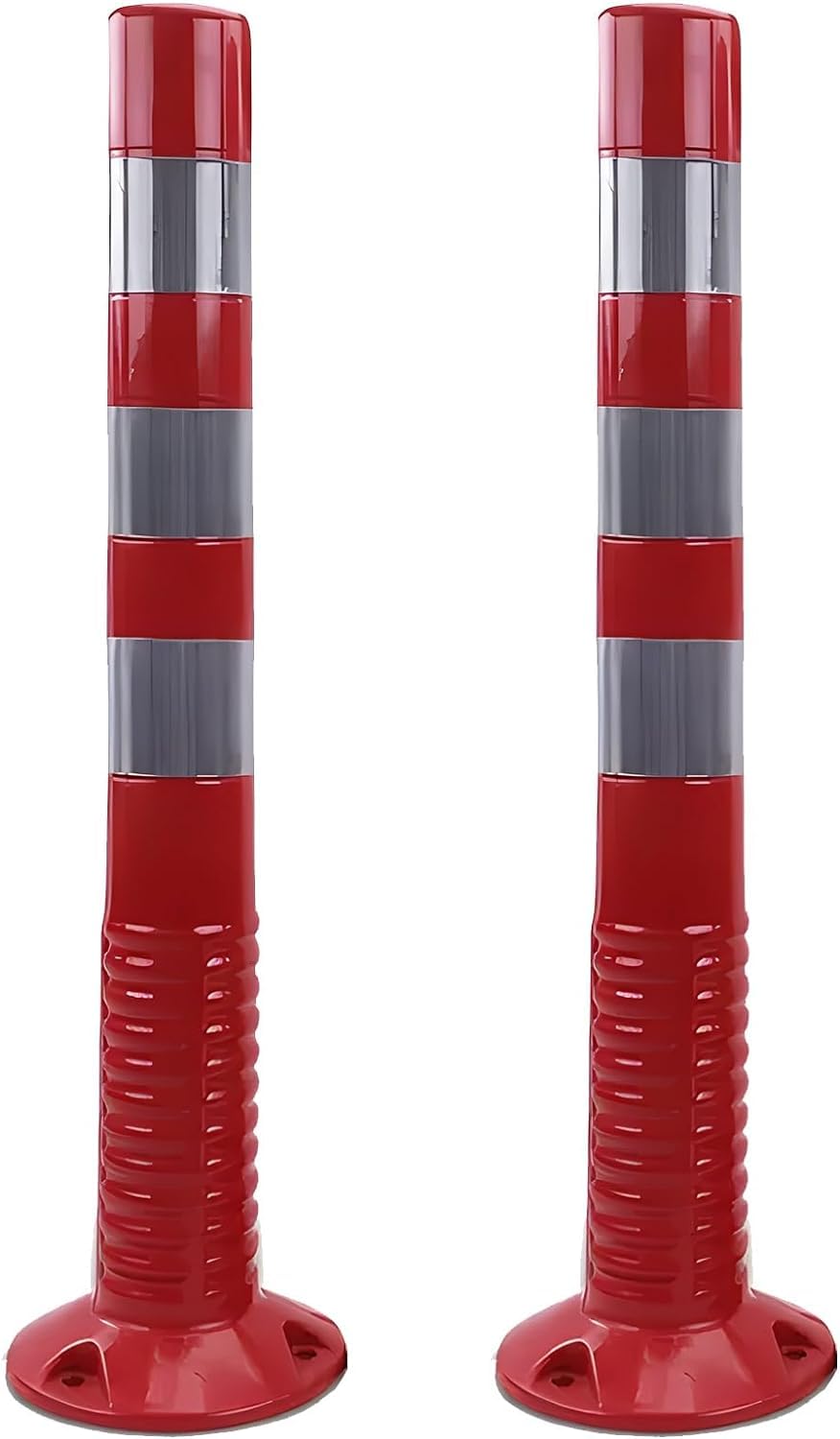 2 6 12 Pali di Segnalazione Stradale, Set di Pali in Plastica Resistente per Il Controllo del Traffico, Barriera di Parcheggio con Dissuasori E Collari Riflettenti,Red+Silver-2 Pack