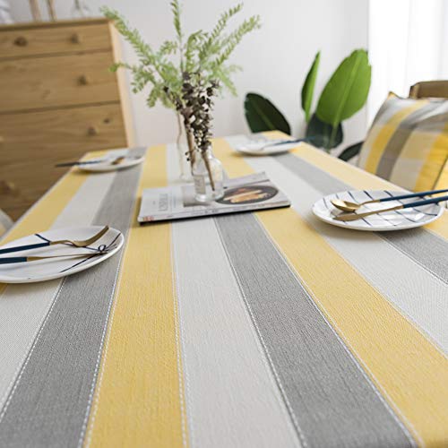 Nappe rectangulaire anti-tache en coton lin jaune pour table propre et protégée