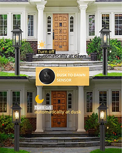 Femila Dusk To Dawn Outdoor Post Light, Waterproof Pole Lantern Light Fixture, Exterior Lamp Posts Outdoor Lighting For Garden Patio Yard Pathway Driveway, Clear Glass Panel, 4Fd54P-Pc Bk #TOP2