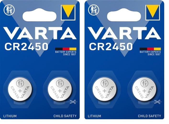 VARTA Piles Bouton CR2450, Lot de 4, Lithium Coin, 3V, Emballage sécurisé pour L