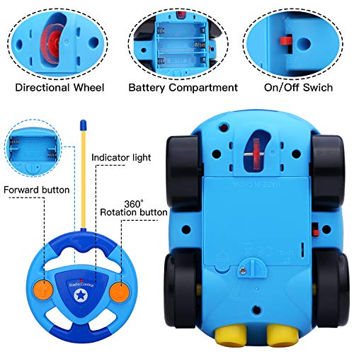 KingsDragon Remote Control Car, Cartoon RC Police Car Race Car with Lights and Music,Radio Control Toys for Kids Young Children and Toddlers,Perfect Birthday Xmas (Blue) - Thumbnail 6