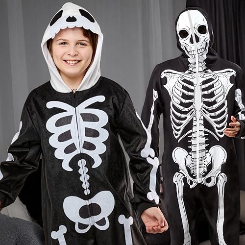 Mono con capucha de esqueleto para niños unisex miniatura 3