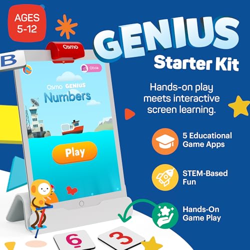 Osmo Genius Starter Kit for Kids Ages 6–10 | 5 Educational Learning Games | iPad Compatible | Educational STEM Learning System | Base Included (5 Games iPad)