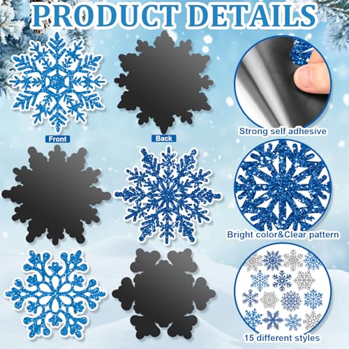 15 imanes decorativos de copo de nieve para refrigerador miniatura 3