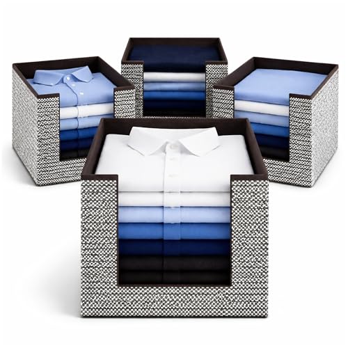 Image of DALUCI Shirt Stacker & Clothes Organizer for Wardrobe | Non-Woven Foldable Storage Box for Cupboard, Closet & Bedroom | Strong Collapsible Fabric Organizer | 40x25x24 cm - Pack of 4 (Brown)