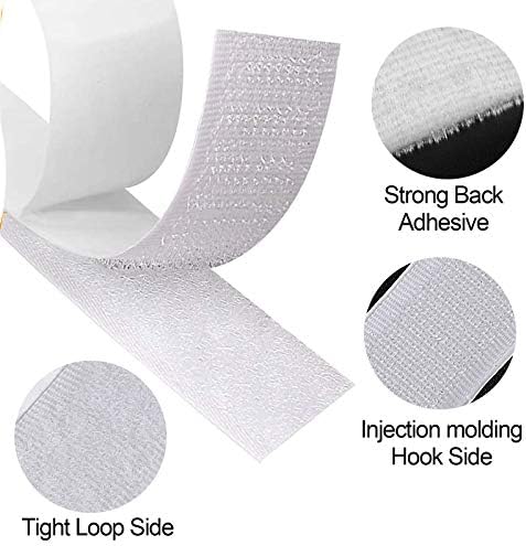 Adhesive Hook and Loop Tape,8M Double Sided Sticky Tape Heavy Duty Self Adhesive Sticky Backing Fastening Tape for Home,Kitchen,Office(20mm Wide,White)