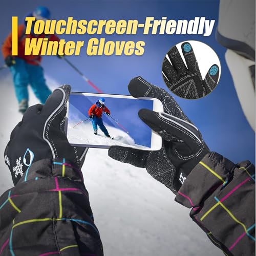 Image of HANDLANDY Waterproof Insulated Work Gloves, 3M Thinsulate Thermal Winter Gloves for Men Women Touch Screen, Warm Ski Snowboard Cold Weather Gloves (Black, Large)