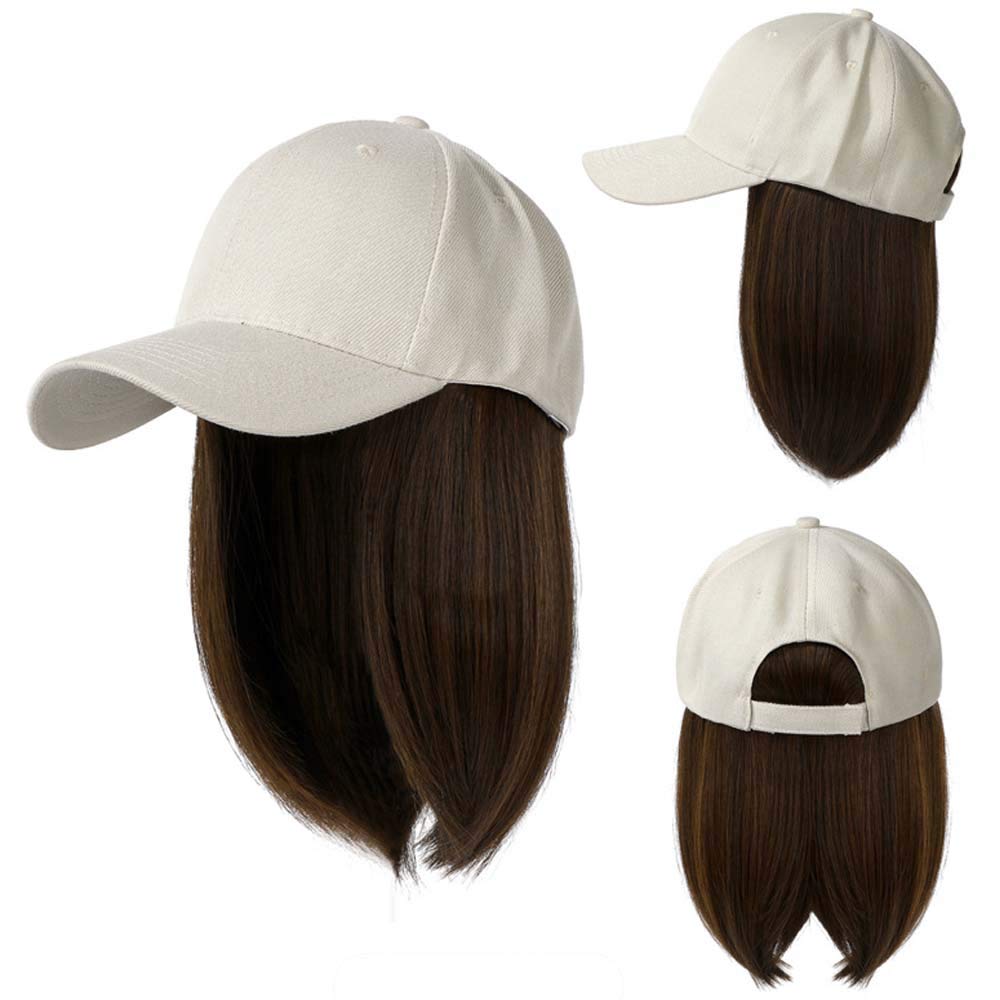YEKEYI Baseball Cap Wig with Hair Extensions Synthetic Wig Hat for Women Adjustable Baseball Hat (black gray)