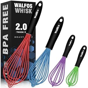 Walfos Whisk, Silicone Whisk Heat Resistant Kitchen Whisks Set of 4- Professional Whisks For Cooking Non Scratch, Balloon Egg Wisk Perfect for Frothing, Blending, Beating