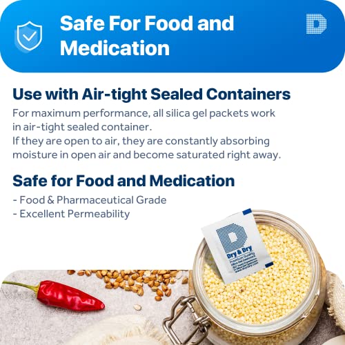 Image of Dry & Dry 3 Gram [100 Packets] Silica Gel Packets Silica Gel Desiccants, Silica Gel Packs - Rechargeable Moisture Absorbers for Food Storage, Electronics, 3D Filament & Safes