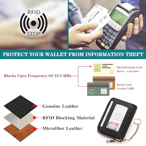 Image of SENDEFN Leather Credit Card Holder for Women RFID Blocking Keychain Wallet Small Accordion Cases with ID Window