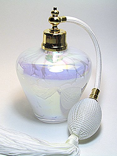 Alice-Aliya Art Glass Perfume Cologne Refillable Empty Bottle with Bulb and Tassel Atomizer Sprayer (White Bulb Color)