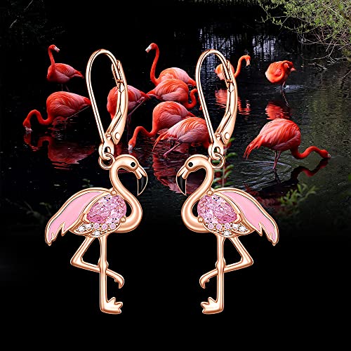 Flamingo Earrings for Women Christmas Flamingo Dangle Earrings Rose Gold Sterling Silver Leverback Flamingos Jewelry4