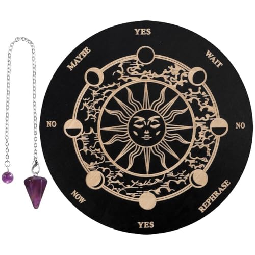 Tsffae 1 Ensemble De Plaques D'énergie en Bois avec Pendule, Planche De Divination Ronde, Planche De Méditation De Guérison, Fournitures D' De Sorcellerie pour Sorcières
